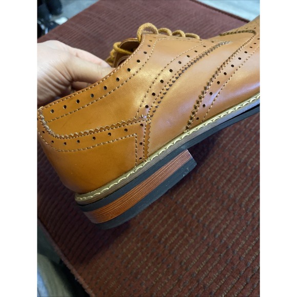 Jousen Milan Dress Shoes Mens Size 9 Yellow Brown Leather Wing Tip Oxfords - Picture 7 of 16